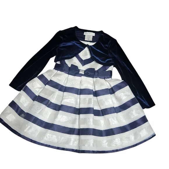 Jona Michelle Dress Size 2T Holiday Navy Blue Silver with Velour Shrug - Picture 1 of 9